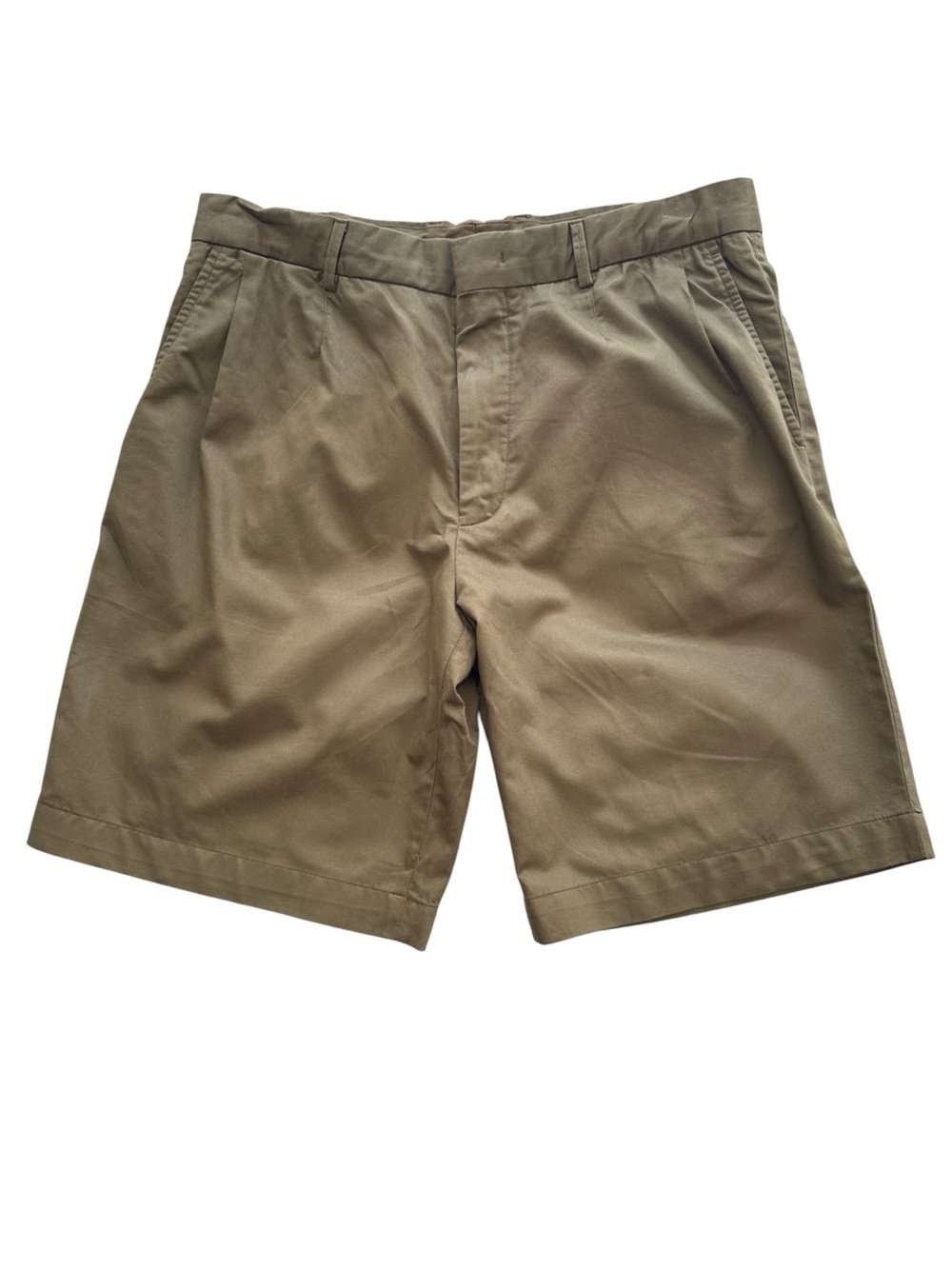 ZEGNA Cotton Linen Pleated Shorts Sand Green Size 50 IT / US 34 Luxury Tailored